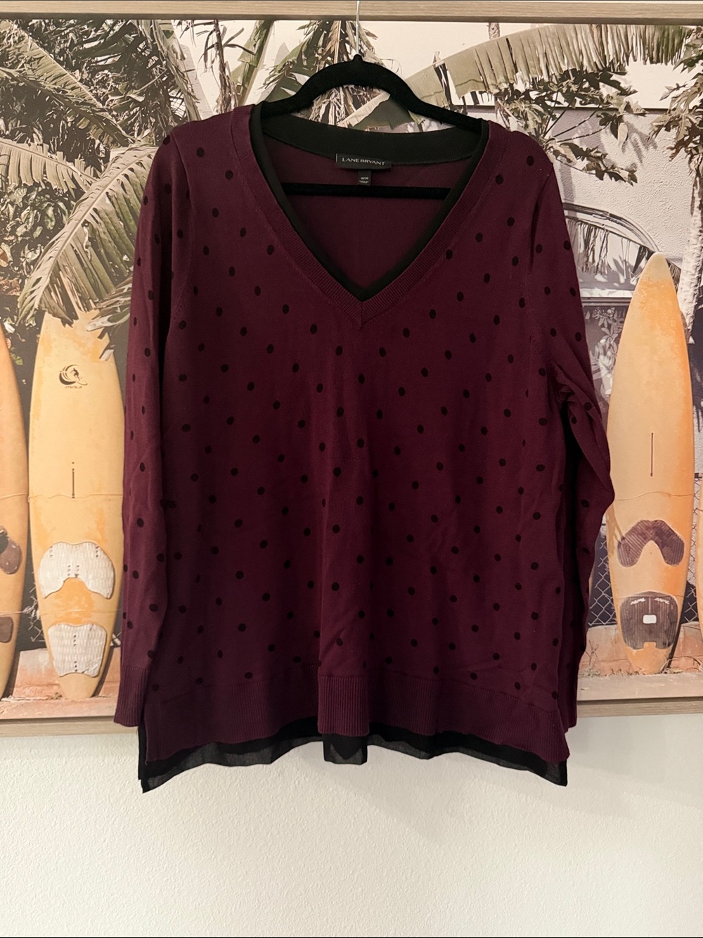 Lane Bryant Plum Polka-Dot V-Neck Layered Sweater